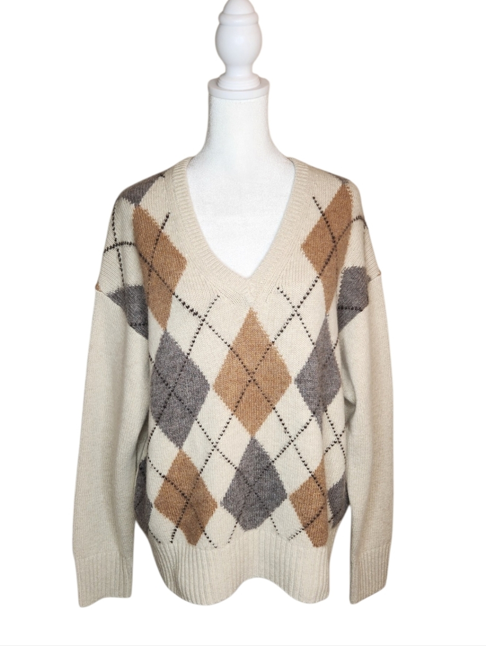 NEW Alex Mill Yasmine V Neck Wool Blend Argyle Sweater Size Small